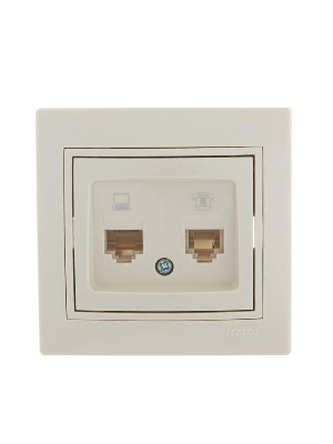 Розетка компьютерная + телеф. СП Мира RJ11 + RJ45 крем/крем. Lezard 701-0303-143