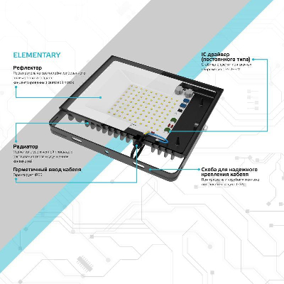 Прожектор светодиодный Elementary 30Вт IP65 6500К черн. Gauss 613100330