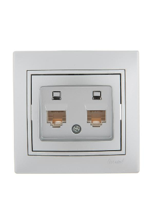Розетка компьютерная 2-м СП Мира RJ45 метал. сер. Lezard 701-1010-141