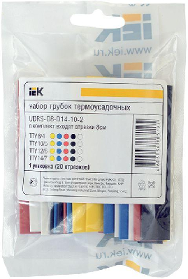 Набор трубок термоусадочных тонкостен. ТТУ 2/1; 4/2; 6/3; 8/4 (ЖЗ; С; К; Ч) 20х8см разноцвет. ИЭК UDRS-D2-D8-10-1