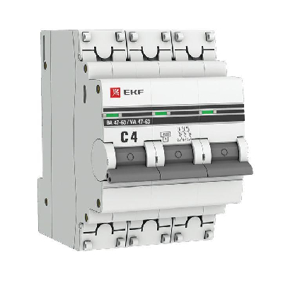 Выключатель автоматический модульный 3п C 4А 4.5кА ВА 47-63 PROxima EKF mcb4763-3-04C-pro