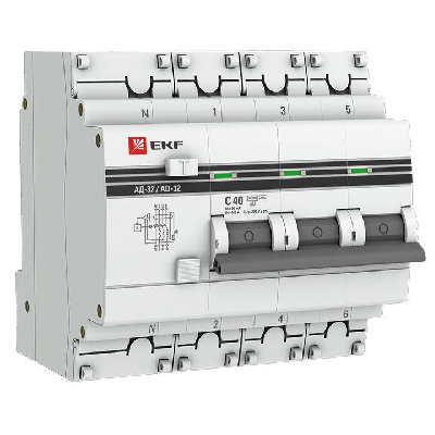 Выключатель авт. диф. тока 3п+N C 40А 30мА тип AC 4.5kA АД-32 PROxima EKF DA32-40-30-4P-pro