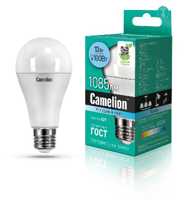 Лампа светодиодная LED13-A60/845/E27 13Вт грушевидная 4500К бел. E27 1085лм 220-240В Camelion 12046