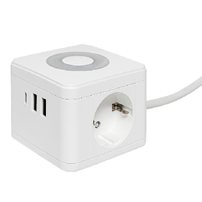 Удлинитель "Куб" 2 гнезда 2USB 2.4А+Type C + Ночник 1.3 метра 1кв.мм EKF UBA-CUB-2-TC