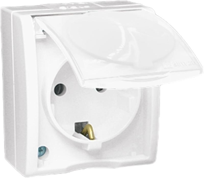 Розетка 1-м ОП Simon15 с защ. крышкой с заземл. IP54 бел. Simon 1594445-030