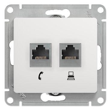 Механизм розетки комп. + телеф. 2-м СП Glossa RJ11 + RJ45 бел. SchE GSL000185