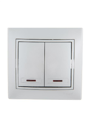 Выключатель 2-кл. СП Мира 10А IP20 с подсветкой метал. сер. LEZARD 701-1010-112