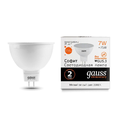 Лампа светодиодная Elementary MR16 7Вт 3000К тепл. бел. GU5.3 530лм 220-240В Gauss 13517