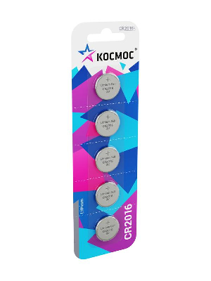 Элемент питания литиевый CR 2016 5хBL (блист.5шт) Космос KOC20165BL